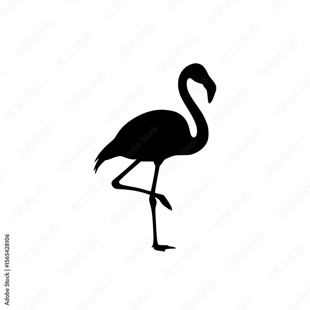Fototapeta premium Simple Black Silhouette of a Flamingo Standing on One Leg