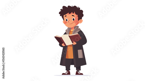 Young Scientist Boy with Notebook in White Laboratory Gown