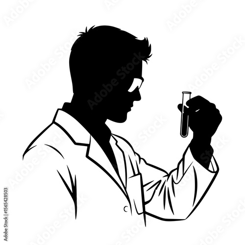 Scientist Silhouette Examining Test Tube in Laboratory Setting