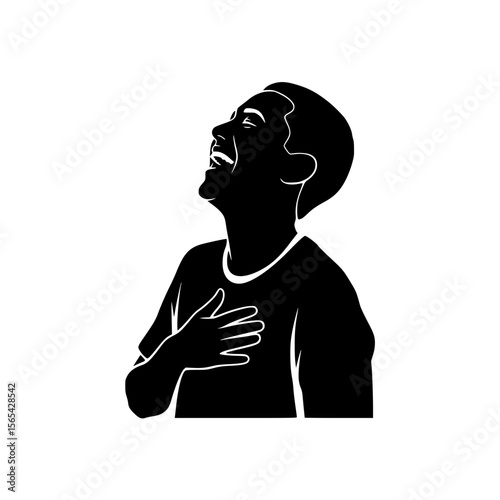 Silhouette of a Joyful Boy Laughing Heartily with His Hand on His Chest