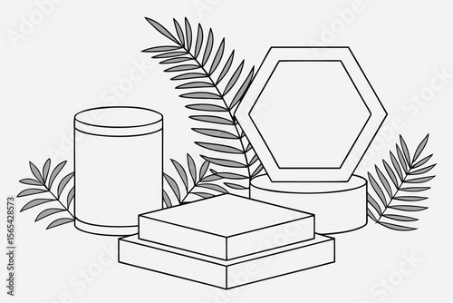 Orange 3D Cylindrical Podium Background with Cube and Hexagon