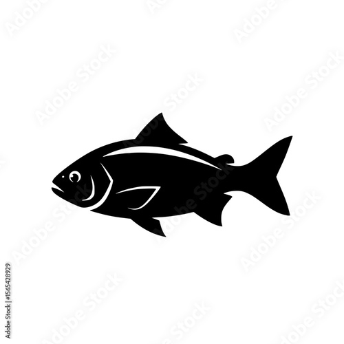 Silhouette of a Black Fish swimming in the water with its fins spread wide