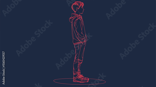 Professional Boy Modeling Continuous Line Flat Vector Illustration