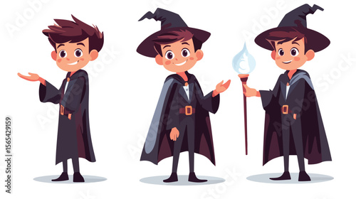 Young Boy Magician Cartoon Flat Vector Illustration