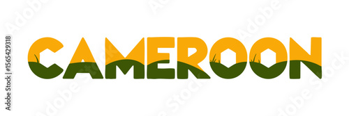 Cameroon Word Art with Savanna Nature Theme – Bold Yellow and Green Typography Graphic for Travel, Tourism, and Educational Designs