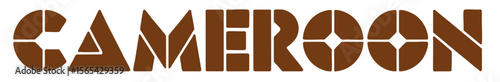 Cameroon Text Logo in Modern Geometric Stencil Font, Brown Color, Isolated on Transparent Background