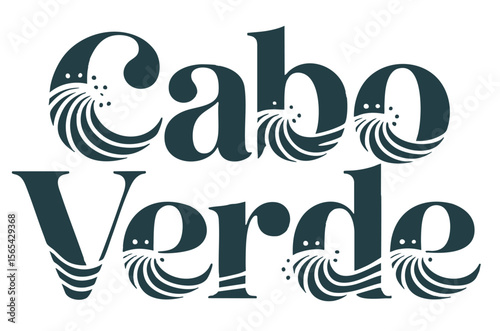 Cabo Verde Decorative Typography Logo with Ocean Wave Motif – Modern Island Style Text for Travel, Tourism, Branding, Graphic Design
