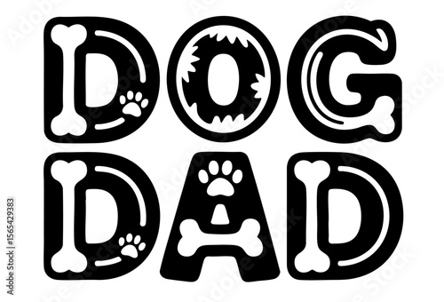 Dog Dad Typography Design with Paw Prints, Dog Bones, and Playful Letter Elements – Perfect for Pet Lovers and Father’s Day Gifts