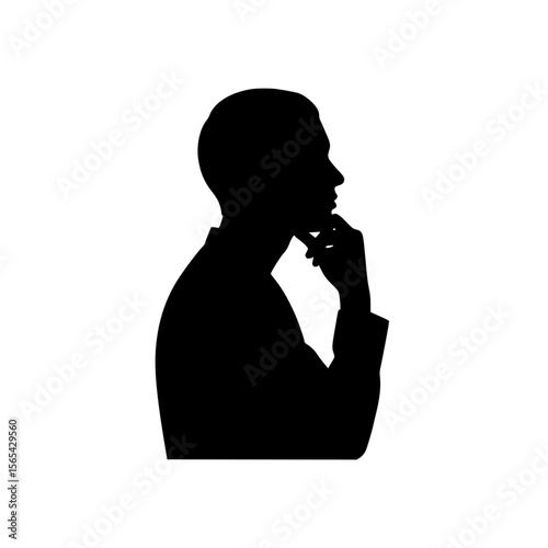 Silhouette of a man thinking with hand on chin