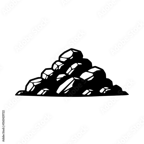 A pile of rough dark rocks forming a hill with sharp edges and shadows