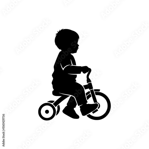 Adorable Silhouette of a Young Child Riding a Tricycle Enjoying Outdoor Fun