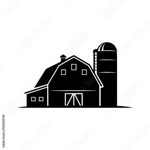 Simple Barn and Silo Silhouette for Rural and Agricultural Themes