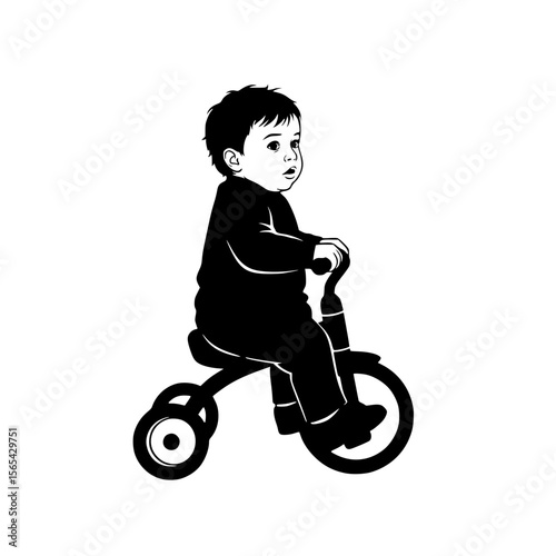 Adorable Toddler Enjoying a Ride on a Tricycle in Silhouette