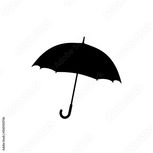 Black Silhouette of an Open Umbrella for Protection from Rain and Sun