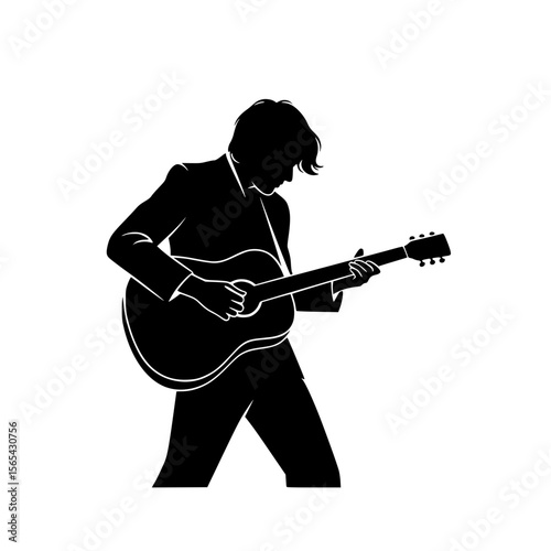 Musician Silhouette Playing Acoustic Guitar with Style