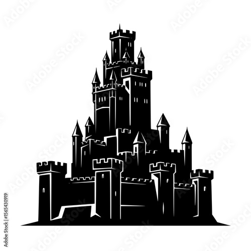 Majestic Medieval Castle Silhouette With Numerous Towers and Battlements