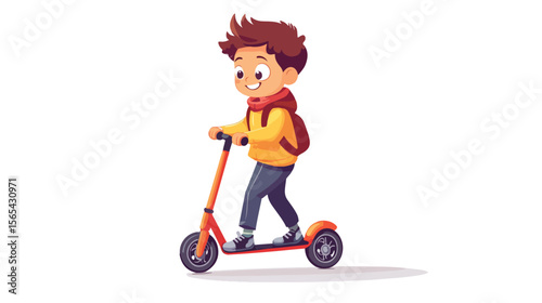 Young Boy Riding Kick Scooter Icon Isolated on White Background