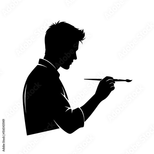 Artist Silhouette Painting on a White Background Minimalist and Elegant Art Creation