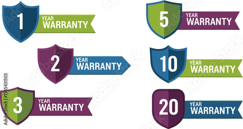 Year warranty shield icons vector illustration for business and protection