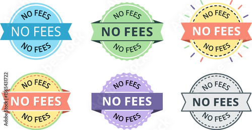 No fees vector badges collection promotional sale stickers design element
