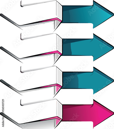 Teal and Pink 3 D Arrows Progress Steps Indicating Workflow Stages three dimensional
