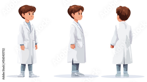 Young Boy Wearing Lab Gown on White Background Vector Illustration