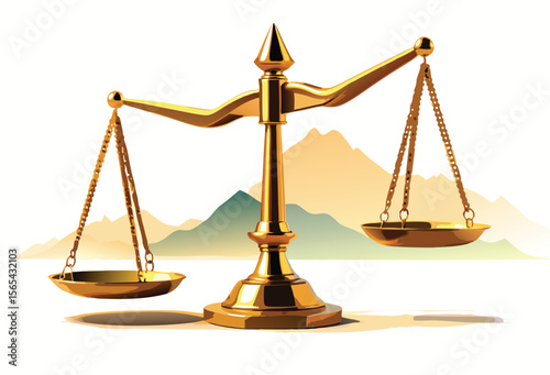 Golden Scales of Justice Mountain Landscape Background Balance Symbol Legal Theme