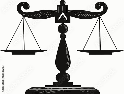 Black and White Scales of Justice Illustration Hand Drawn Style Legal Symbol Balance Icon