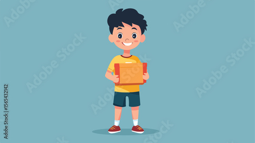 Boy with Donation Box Flat Vector Illustration