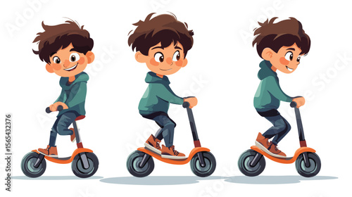 Young Boy Cartoon Riding Scooty Vector Illustration