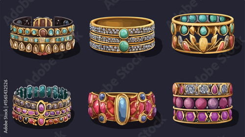 Elegant Bracelets with Gemstones Flat Vector Illustration