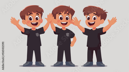 Happy Boys Smiling, Hugging, and Waving Hands