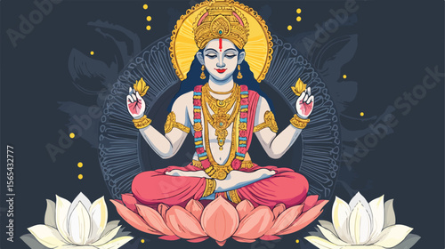 Brahma Hindu Deity on Lotus: Symbol of Divine Creation and Purity in Flat Vector Illustration