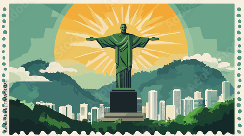Brazil Stamp Design Flat Vector Illustration
