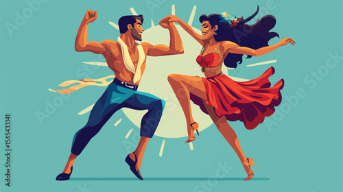 Authentic Brazilian Dancers Couple in Vibrant Flat Vector Style
