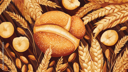 Bread and Wheat Ears Flat Vector Illustration