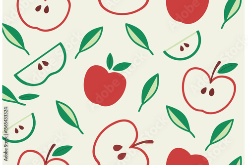 Red Apples, Green Apples, and Apple Slices Seamless Pattern