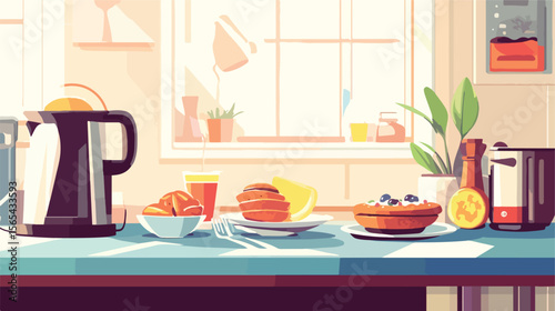 Fresh Food Breakfast Concept Flat Vector Illustration