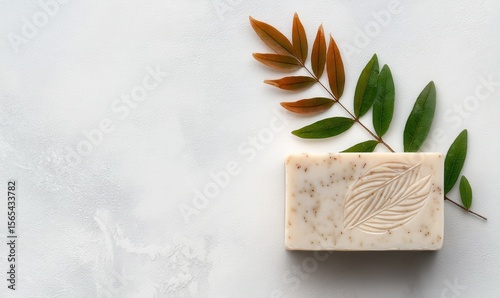 Natural soap with leaf imprint