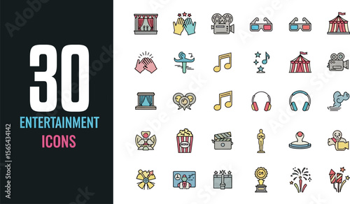Entertainment icons vector set of movie theater show and circus design elements