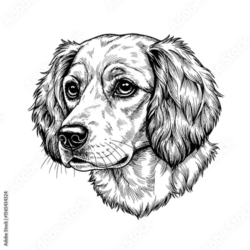 isolated, white background. Dog portrait illustration with detailed features and expression  