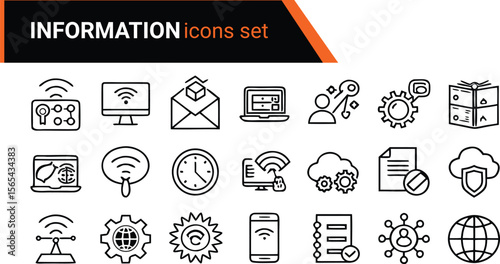 Information Technology Line Icons Set for Web, Software Development, Data Science, Cloud Computing, Network, AI, and Digital Devices
