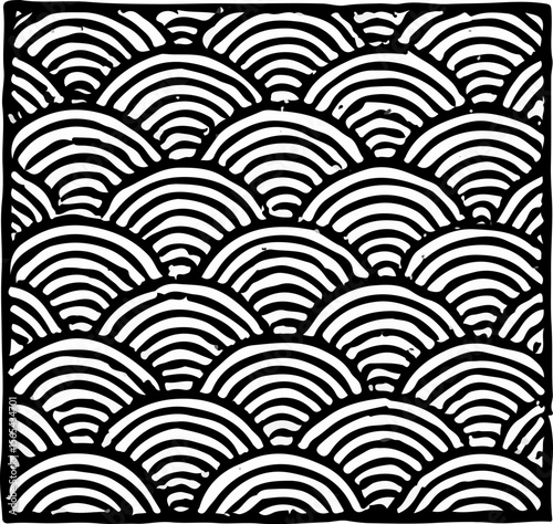 Circular shapes ripple outward in layered forms, evoking energy and balance with clean monochrome aesthetics