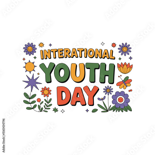 International Youth Day celebration with flowers and sun vector