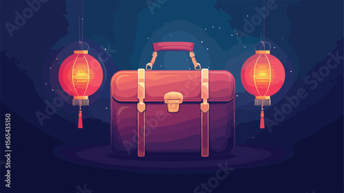 Elegant Chinese Lanterns Illustration with Briefcase
