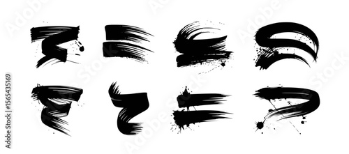 Black ink brush strokes and splatters abstract art collection artistic