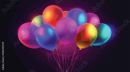 Vibrant Birthday Balloons Neon Party Vector Illustration