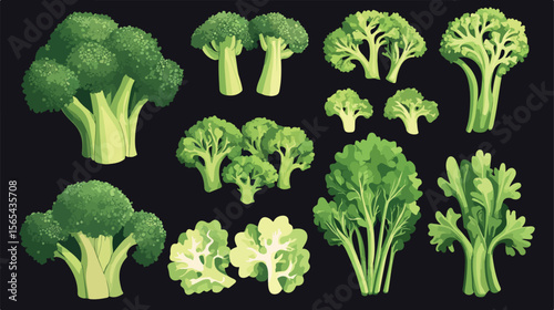 Flat Vector Broccoli Vegetable Icon Illustration