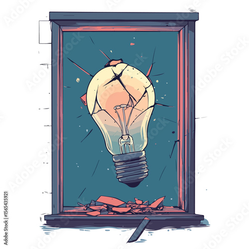 Cartoon Broken Light Bulb Vector Illustration
