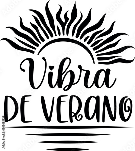 Vibra de Verano. Summer vector lettering. Spanish text: 
Summer Vibes.